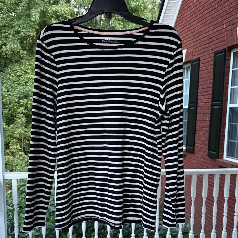 Chico’s Black and White Striped Long Sleeve Top - M - Great Condition